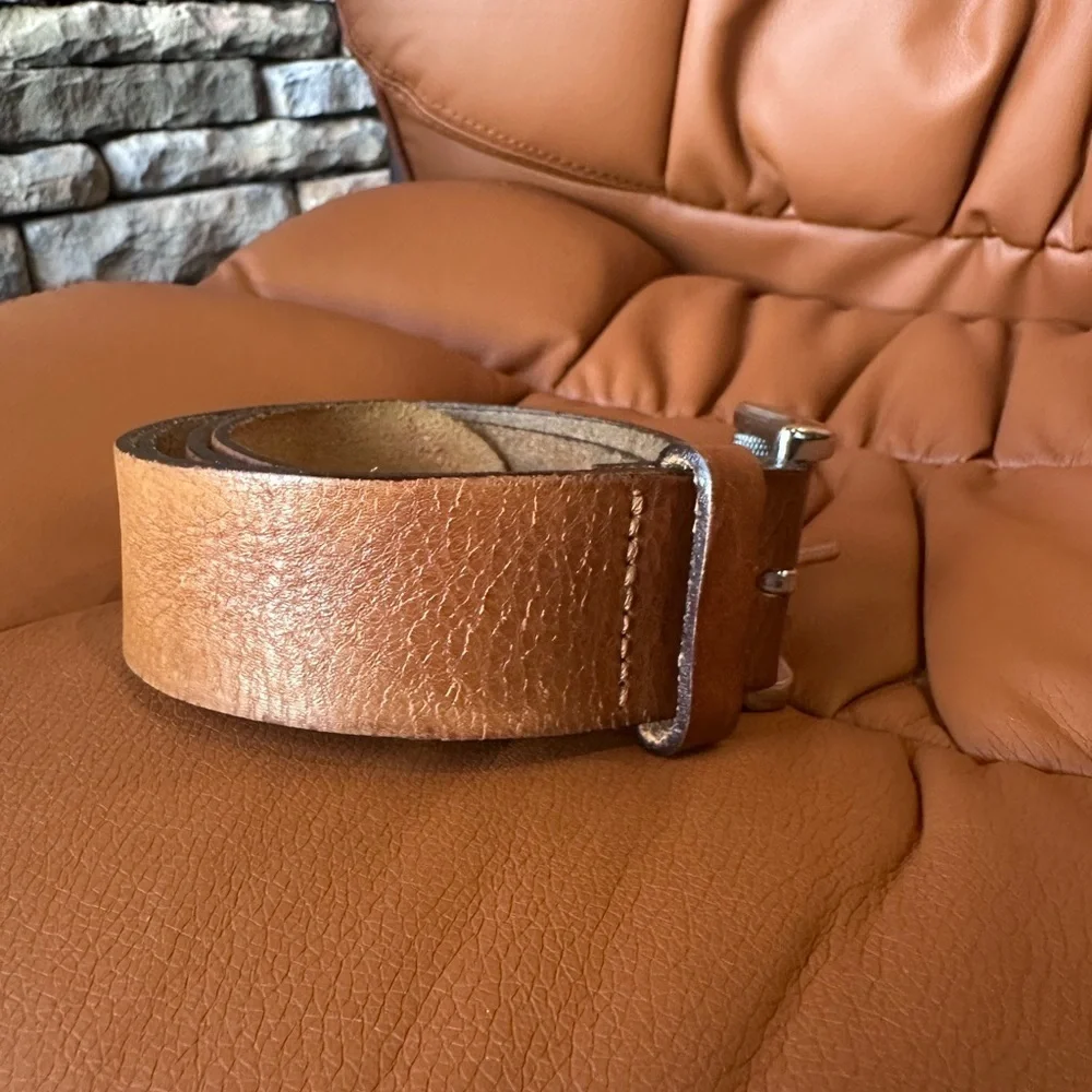 Men’s Well-Loved Brown Leather Belt with Silver Buckle, 38
